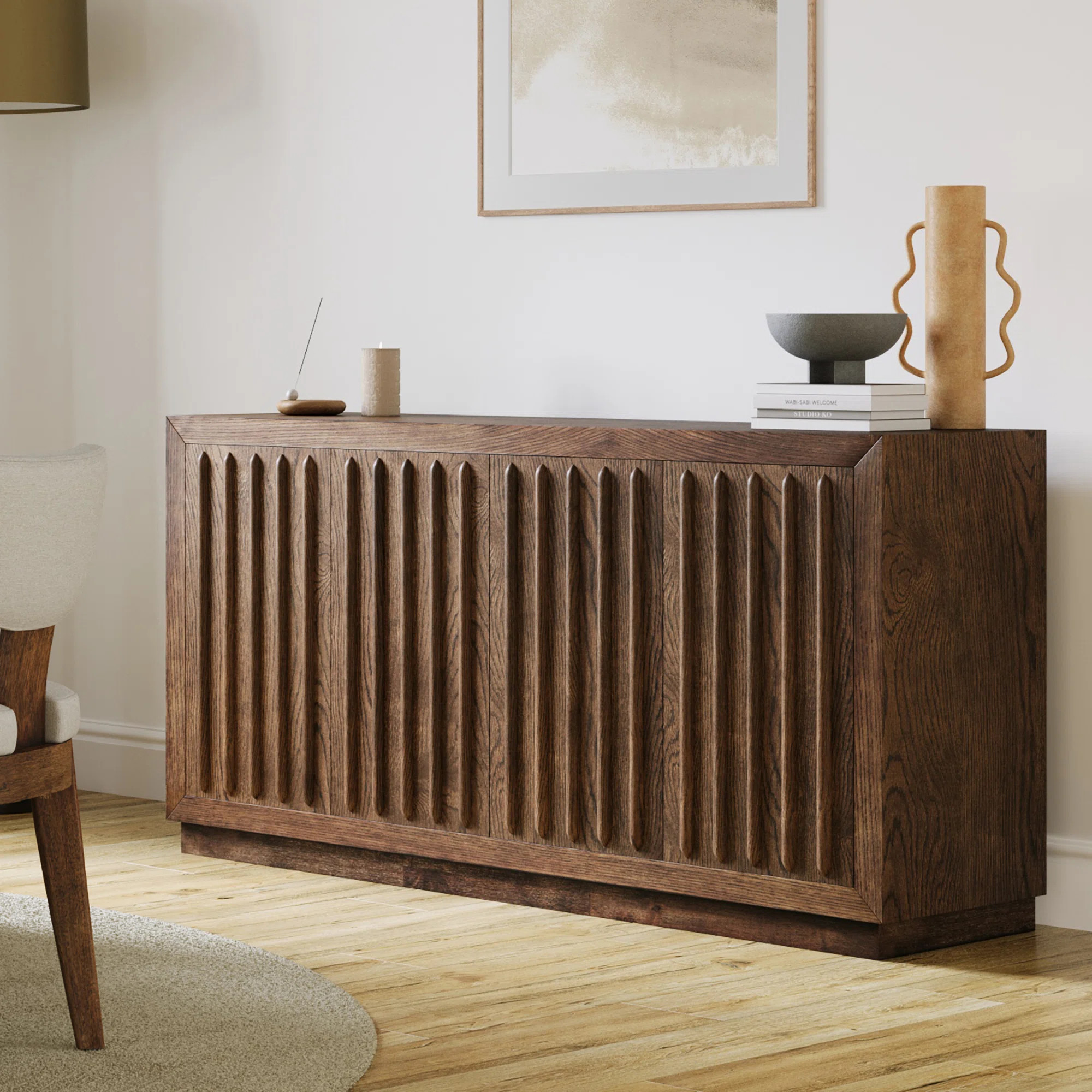 Albemarie 60" Mid-Century Modern Fluted Four Door Sideboard Storage Cabinet | Wayfair North America