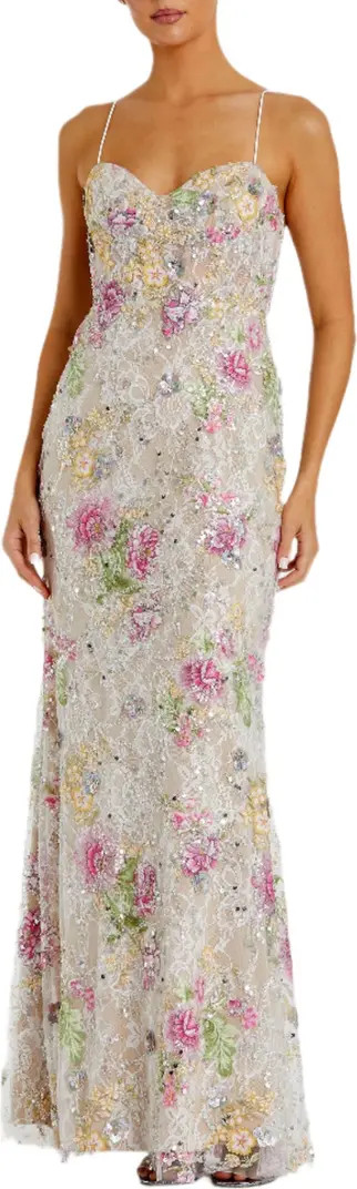 Embellished Bustier Floral Trumpet Gown | Nordstrom
