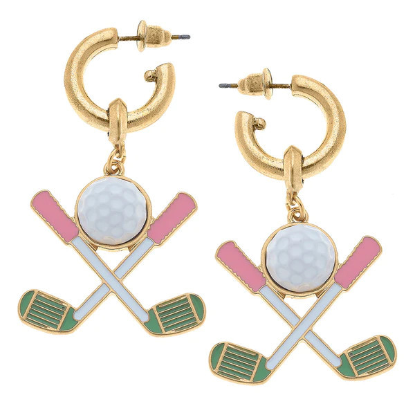 Scout Golf Club Enamel Drop Hoop Earrings in Pink and Green | CANVAS