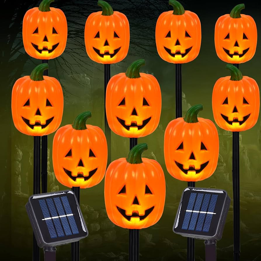 Halloween Pumpkin Stake Lights, Set of 10 Decorative Solar Pumpkin Lights, Waterproof Halloween D... | Amazon (US)