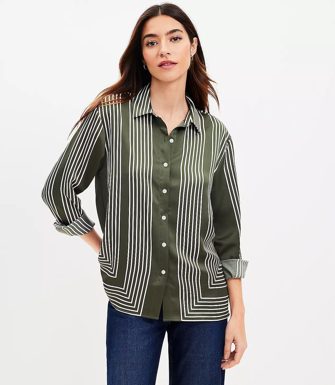 Geo Twill Relaxed Shirt | LOFT