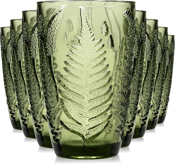 Green Drinking Glasses Set of 8 – 12 oz Hand-Blown Vintage Glass Cups, Boho Aesthetic Colored G... | Amazon (US)