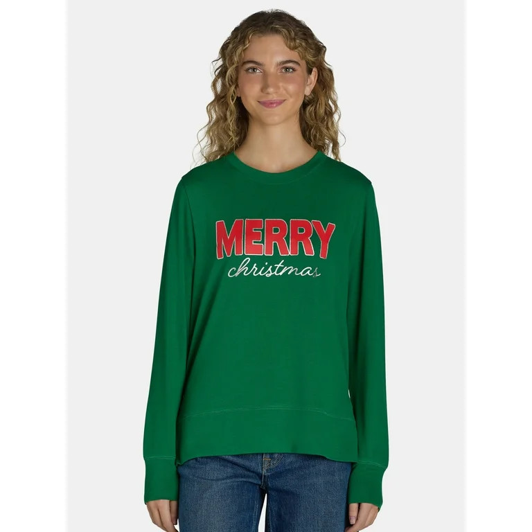 Holiday Time Women's Christmas Graphic Crewneck Hacci Top, Sizes S-XXXL | Walmart (US)