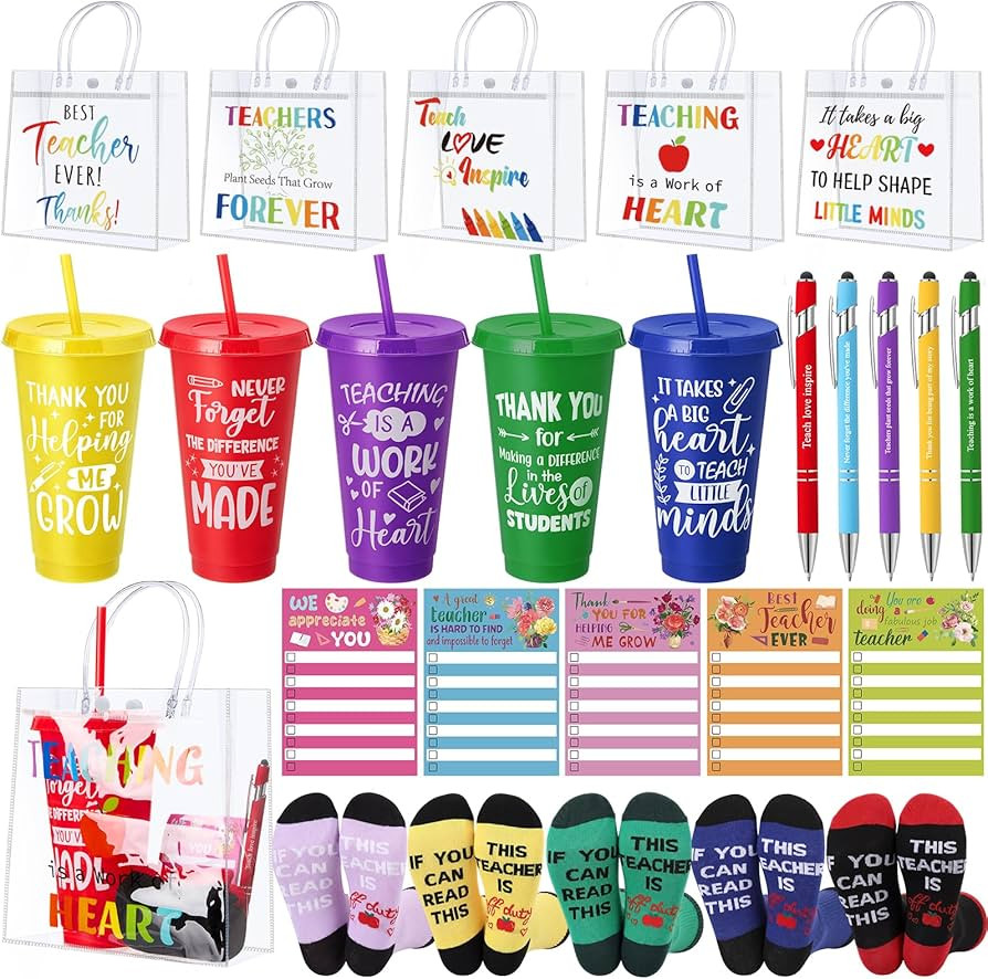 Vesici 25 Pcs Teacher Appreciation Gifts Set Include 24 oz Plastic Tumblers with Lids Straws Clea... | Amazon (US)