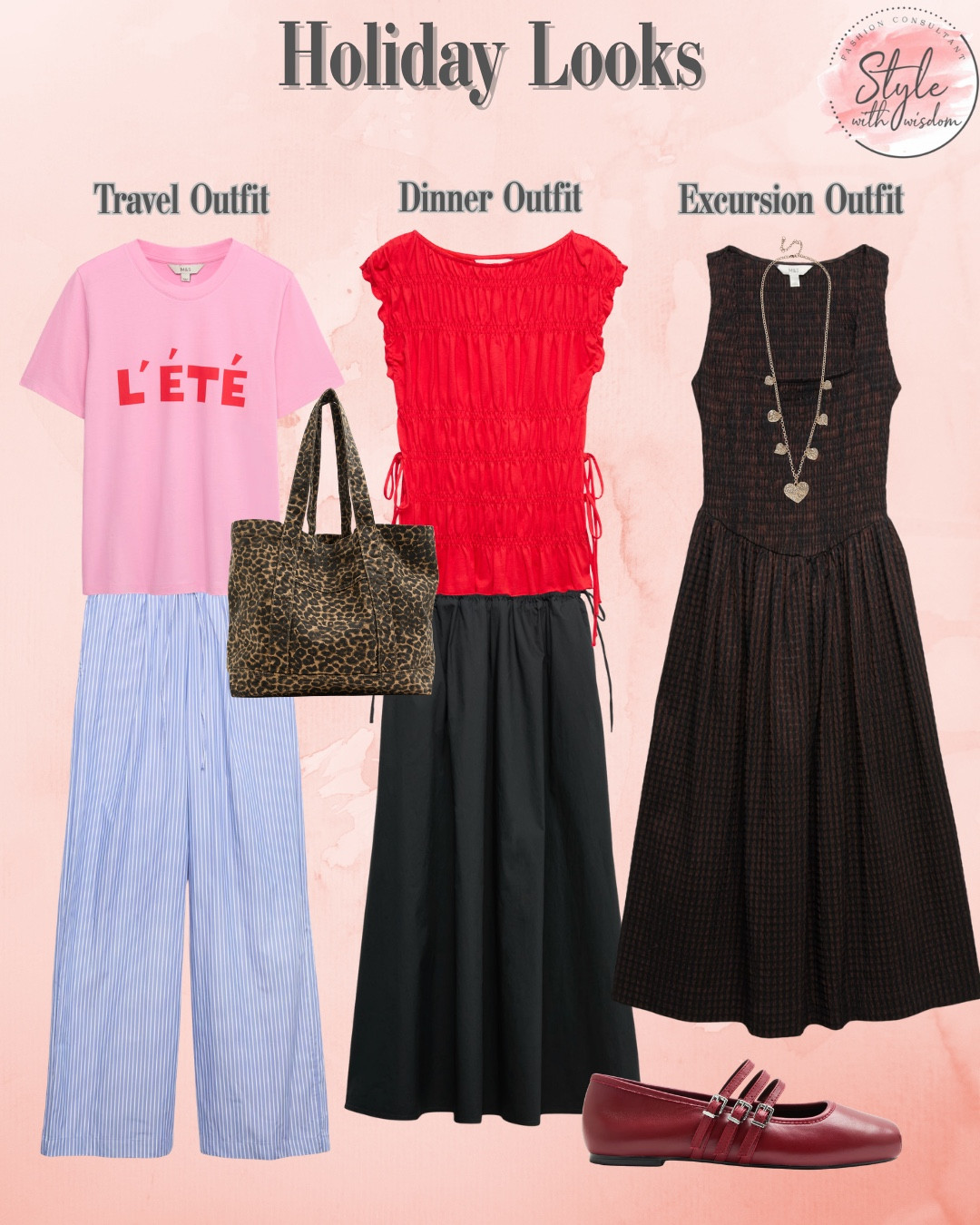 Holiday outfit inspo! One for traveling in, one for dinner and one for excursions! Holiday dress, travel trousers, summer skirt

#LTKdresses #LTKstyletip #LTKsummer