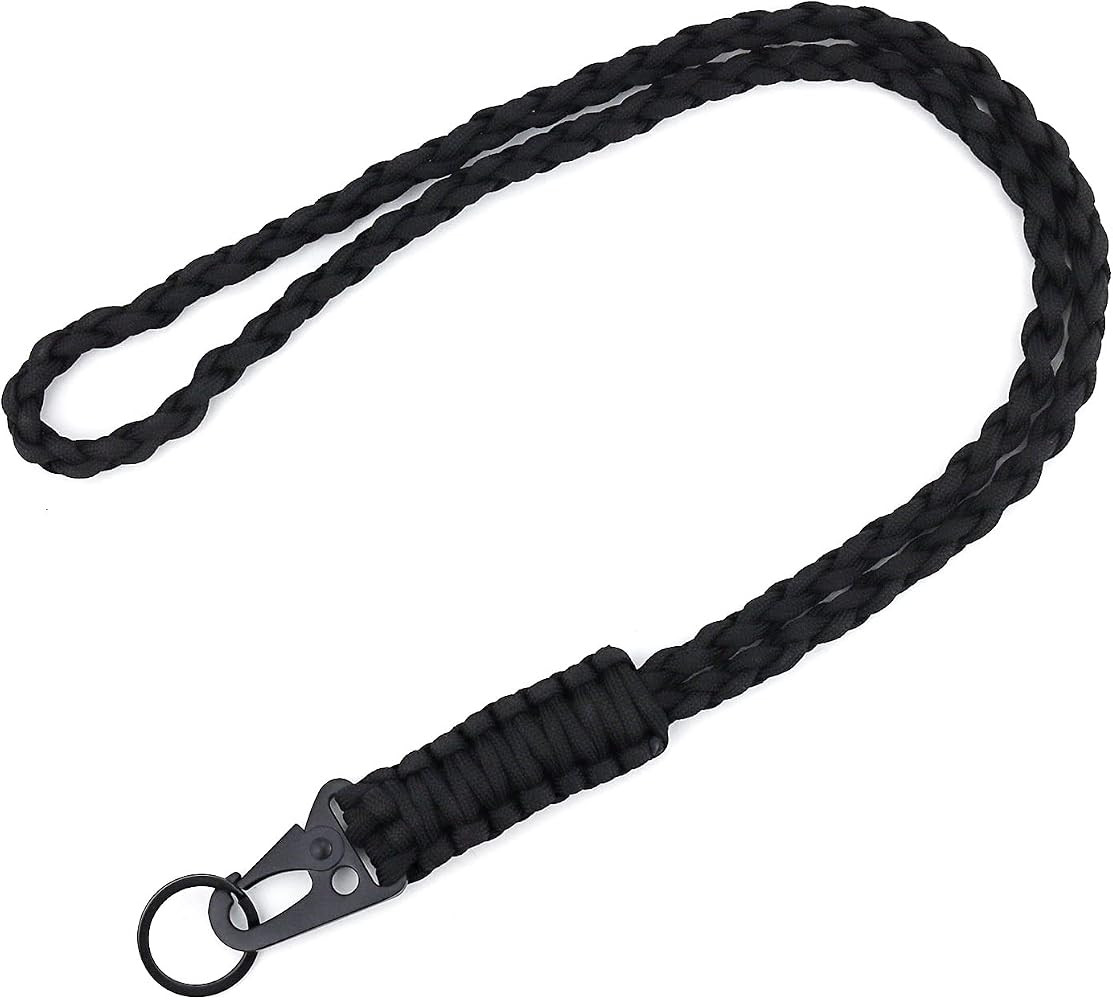 Heavy Duty Neck Lanyard Keychain for Men Women Outdoor Survival, Black Parachute Rope Necklace Ke... | Amazon (US)