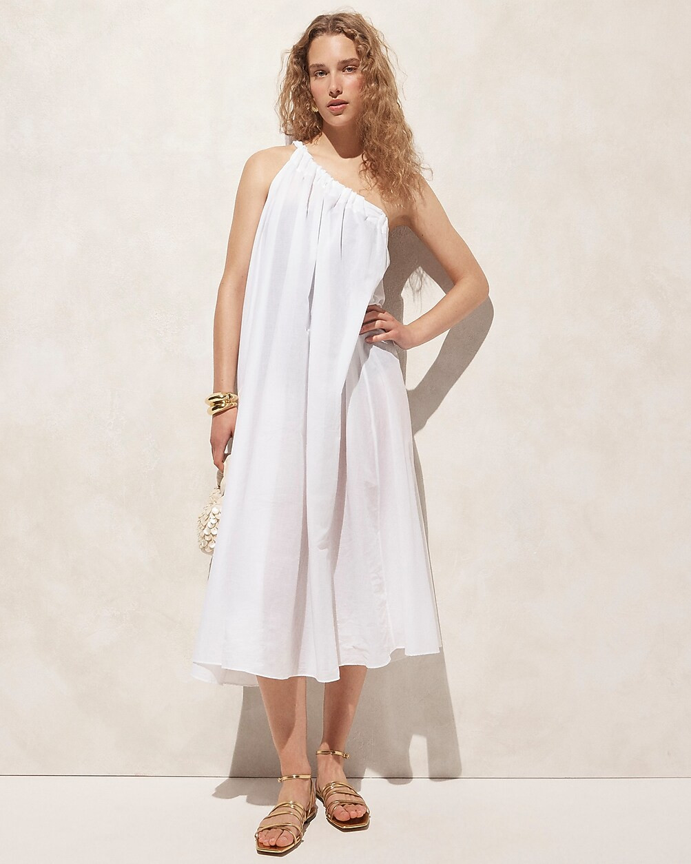 One-shoulder beach dress in cotton voile | J. Crew US