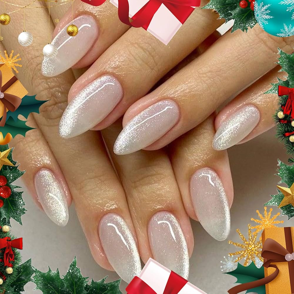 Modelones Cat Eye Press on Nails Almond, Christmas Short Fake Nails, Reusable Nail Kit with Nail ... | Amazon (US)