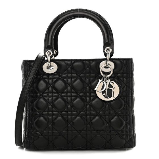 Lambskin Cannage Medium Lady Dior Black | FASHIONPHILE (US)