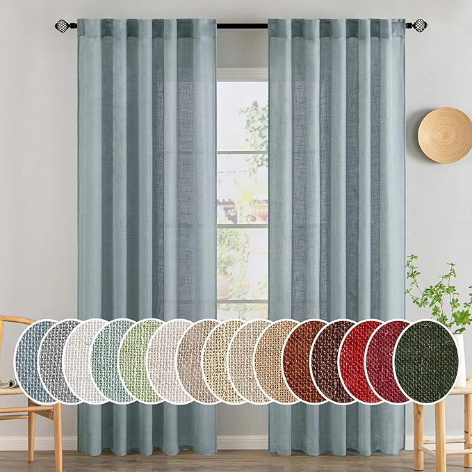 MIULEE Dusty Blue Linen Curtains 84 Inch Length 2 Panels for Bedroom Living Room, Soft Thick Line... | Amazon (US)