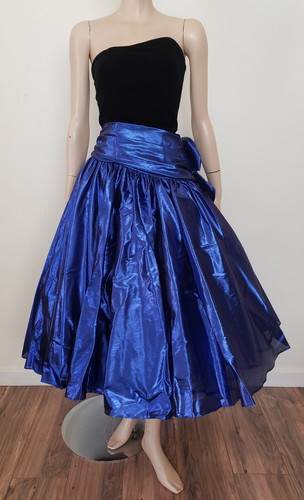 Vtg 80s Prom Party Dress Velvet & Blue Metallic Lamé Full Skirt Big Bow sz 2/4  | eBay | eBay CA
