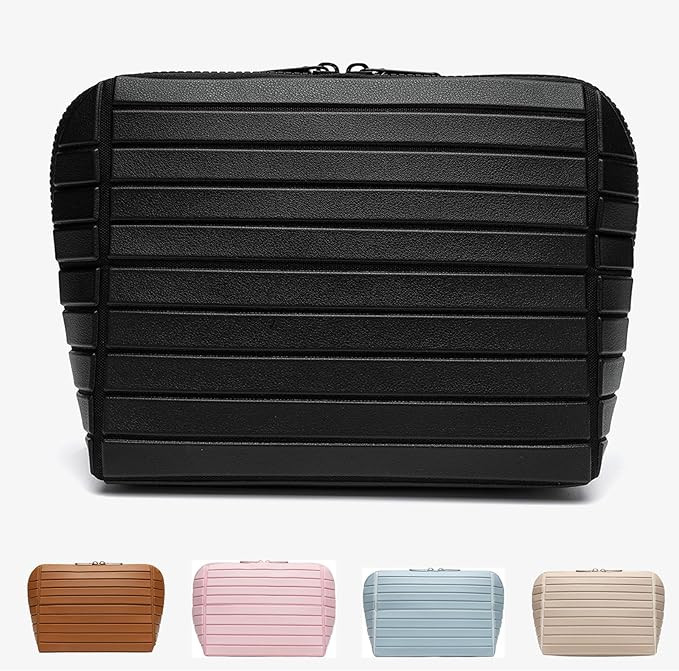 Makeup Bag Fold-Down - Large Capacity Travel Cosmetic Organizer with 27 Pockets, 3 Brush Holders ... | Amazon (US)