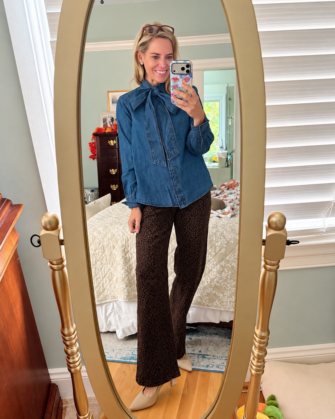 Denim Bow Blouse + Leopard Pants 🤎💙

A little denim + leopard moment for fall transition! 🍂✨ This denim bow-neck blouse is such a fun statement piece, and I love it paired with these brown leopard flare pants for an easy, polished look. The kitten-heel pumps pull everything together while keeping the outfit feminine and classic. 🐆👠

Such a fun outfit for lunch, date night, or dressing up your everyday fall wardrobe! 🤎

Denim blouse, bow neck top, leopard flare pants, brown leopard pants, fall transition outfit, women’s fall fashion, affordable fall style, classic feminine style, preppy fall outfit, leopard print outfit, fall outfit ideas, statement blouse, kitten heel pumps, polished casual outfit.

@Walmart