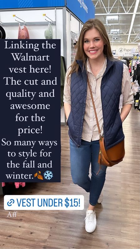 This will be my go to fall outfit! Button down, quilted vest, skinny jeans and sneakers. Shirt is old so I linked similar options, and I can't believe this vest is under $15!
........
Fall looks, fall outfits, look for less, quilted vest, puffer vest, Walmart new arrivals, Walmart finds, Walmart vest, skinny jeans, jeggings, American Eagle jeans, American eagle jeggings, button down, button up, white sneakers, leather purse, striped button down, over 40 look, over 40 outfit, over 50 look, over 50 outfit, Madewell shirt, navy vest, j crew dupe, Madewell dupe, classic outfit, fall outfit, vest under $20, teacher outfit, midsize outfit 

#LTKover40 #LTKstyletip #LTKmidsize