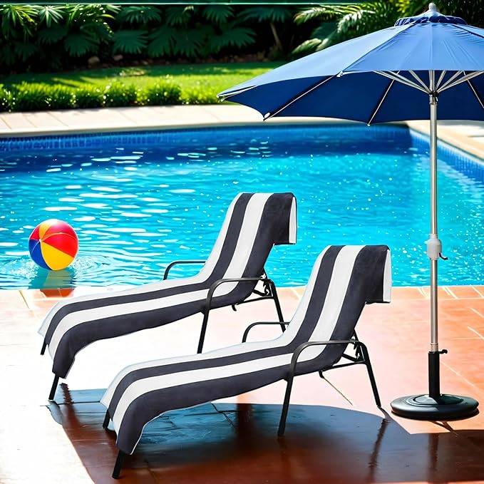 Superior Cabana Cotton Lounge Chair Cover, Outdoor Towel/Chaise Furniture Covers, Terry Cloth, Be... | Amazon (US)