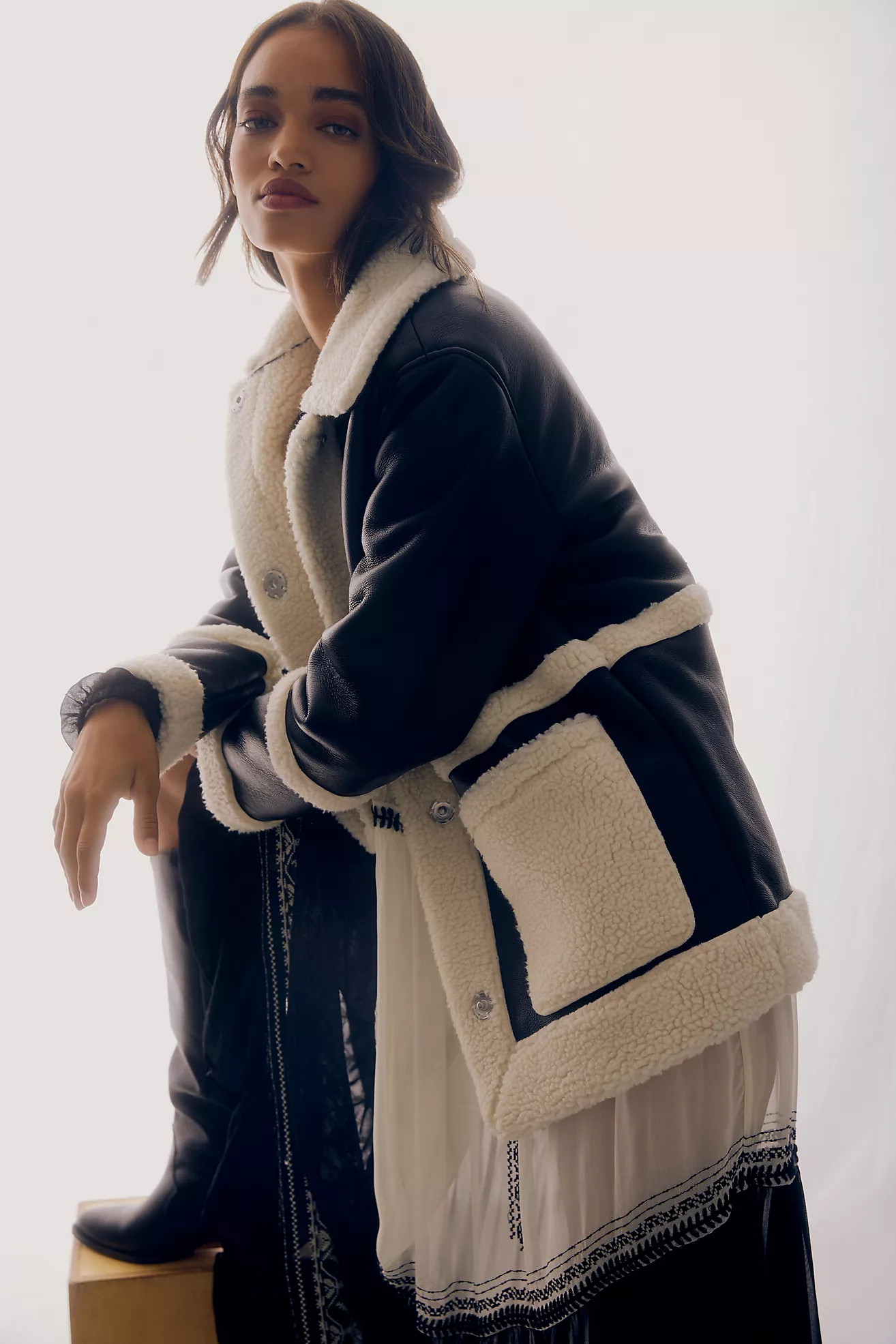 Avec Les Filles Colorblock Faux Leather & Shearling Jacket | Anthropologie (US)