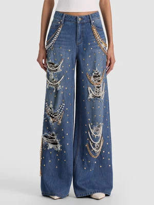 Harper Embellished Ripped Jean - Georgetta Vintage Blue | Alice + Olivia