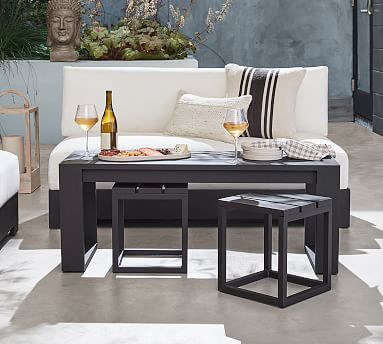 Malibu Metal Rectangular Outdoor Coffee Table with Nesting Stools (48") | Pottery Barn (US)