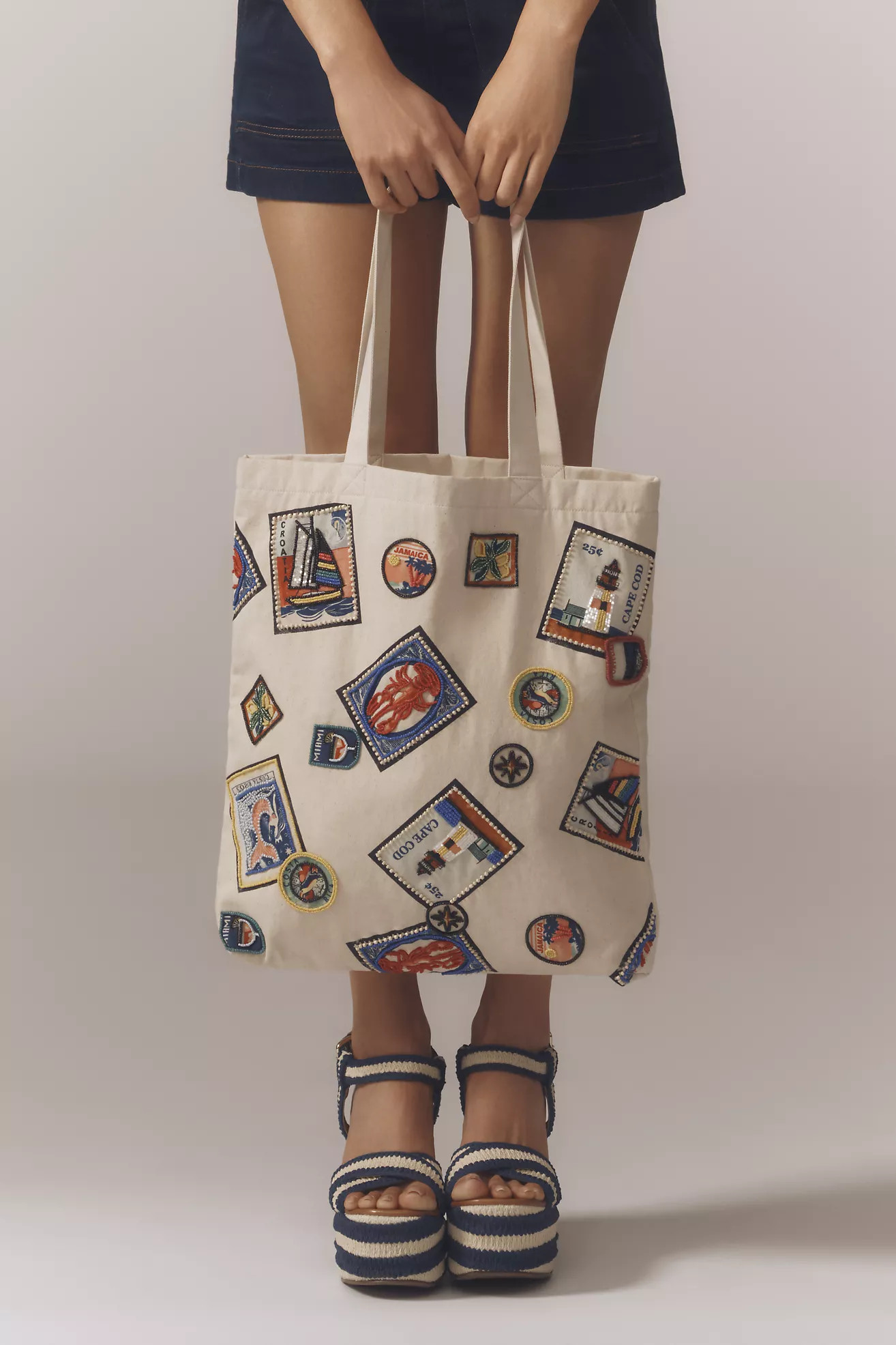 Graphic Beaded Canvas Tote Bag | Anthropologie (US)