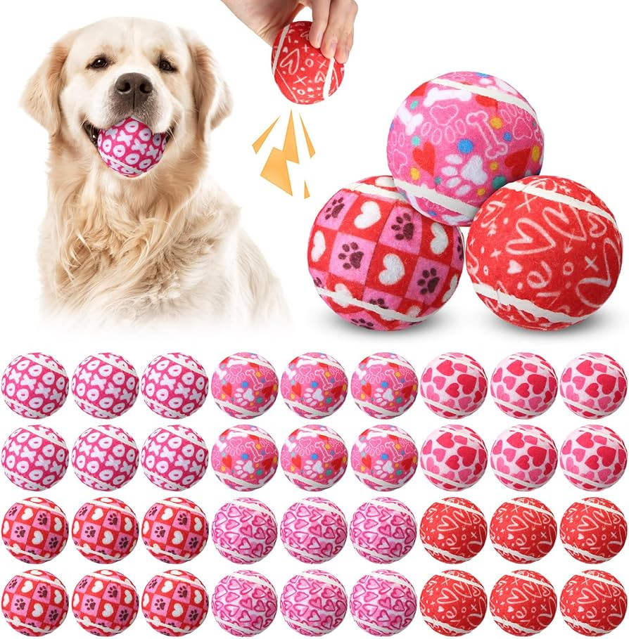36 Pcs Valentine's Squeaky Tennis Balls for Dogs Pet 2.5 Inch Interactive Balls for Small Medium ... | Amazon (US)