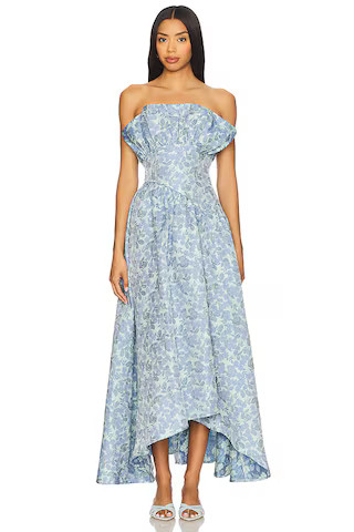 ELLIATT x REVOLVE Jacquard Asymmetric Gown in Blue Floral from Revolve.com | Revolve Clothing (Global)