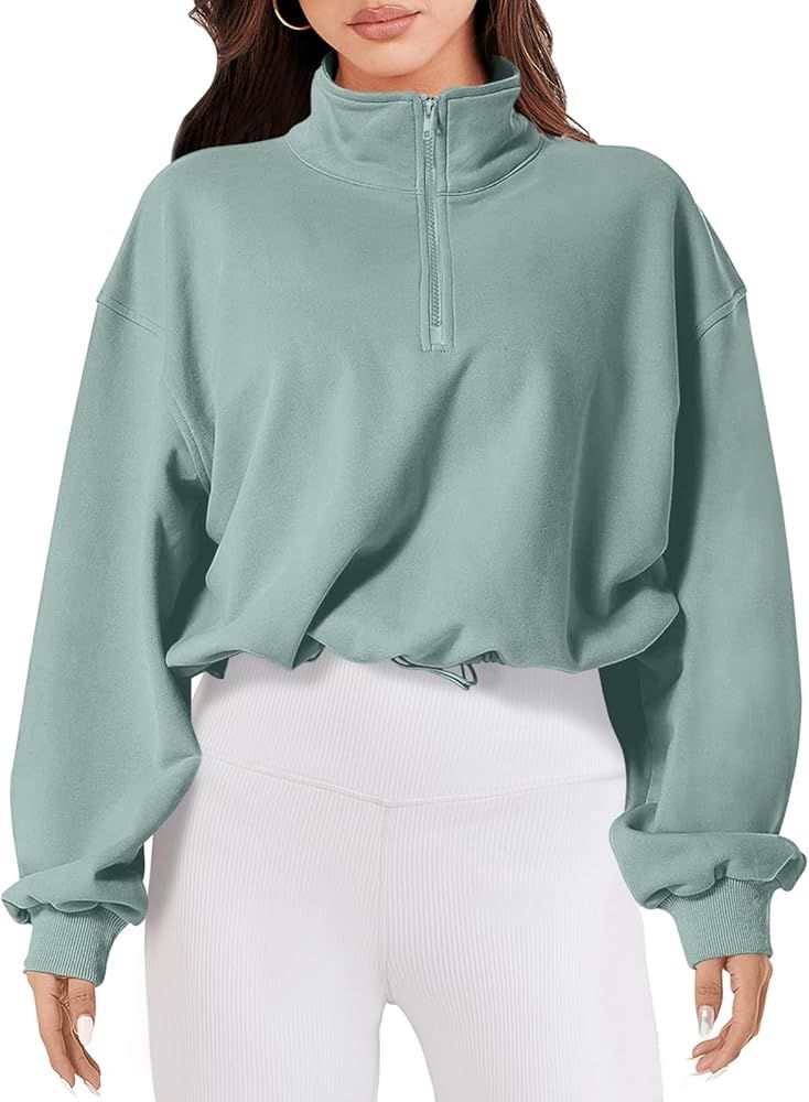 ANRABESS Women's Half Zip Crop Sweatshirt Workout Hoodie High Neck Long Sleeve Athletic Clothes | Amazon (US)
