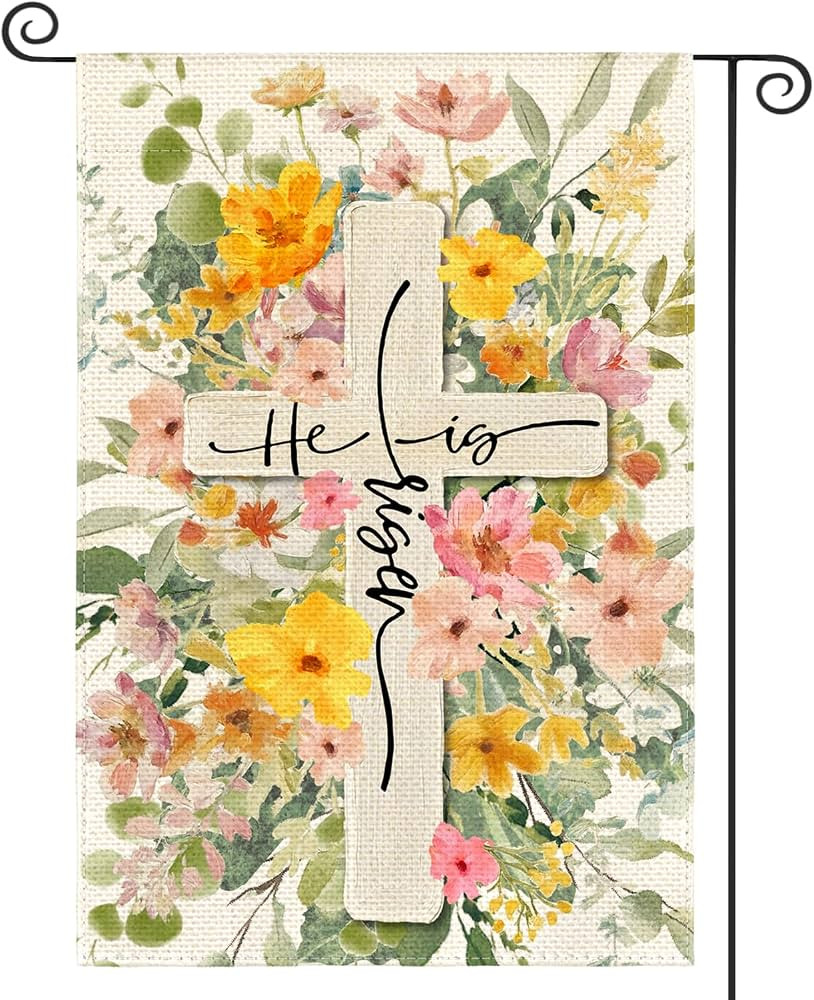 AVOIN colorlife Floral Easter Garden Flag 12x18 Inch Double Sided Outside, He Is Risen Cross Flow... | Amazon (US)