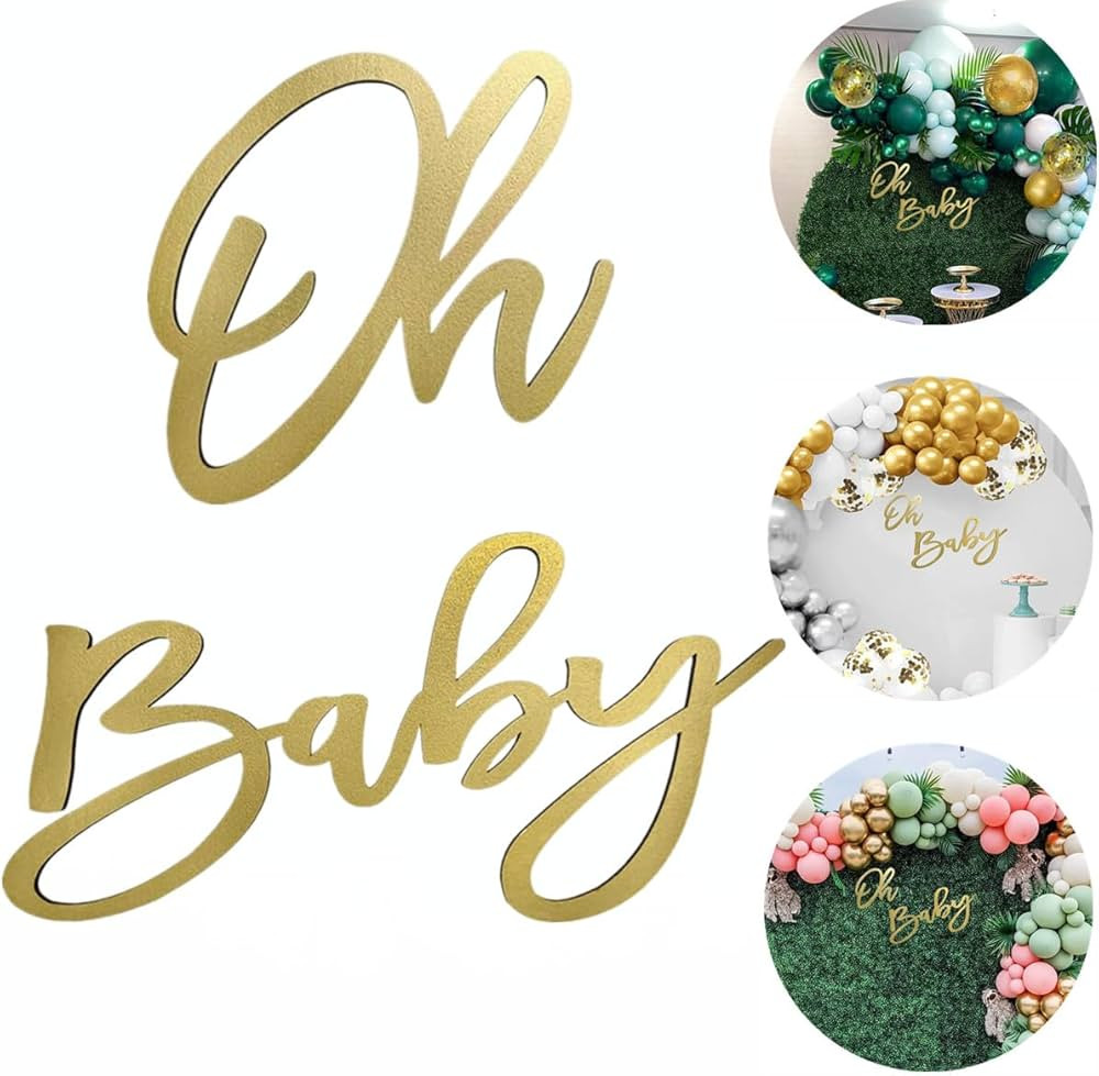 Amazon.com: Gold Painted Wooden Oh Baby Shower Sign, Perfect Party Banner for Baby Shower 1st Bir... | Amazon (US)