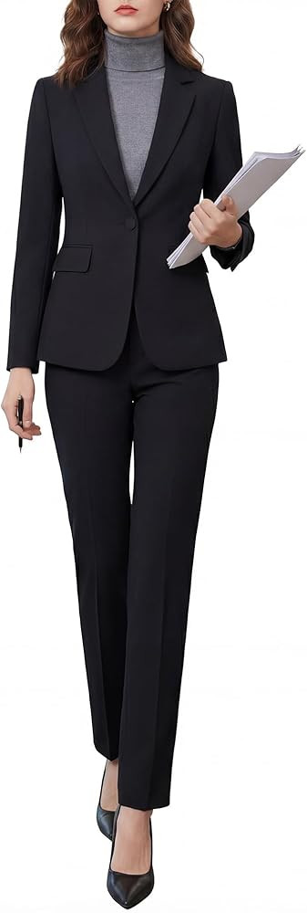 Women's 2 Piece Pants Suit - Wrinkle-Free Business Casual Blazer Set - Professional Work Office O... | Amazon (US)