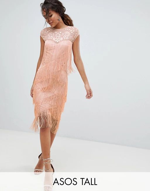 ASOS DESIGN Tall - Robe mi-longue transparente avec franges et sequins | ASOS FR