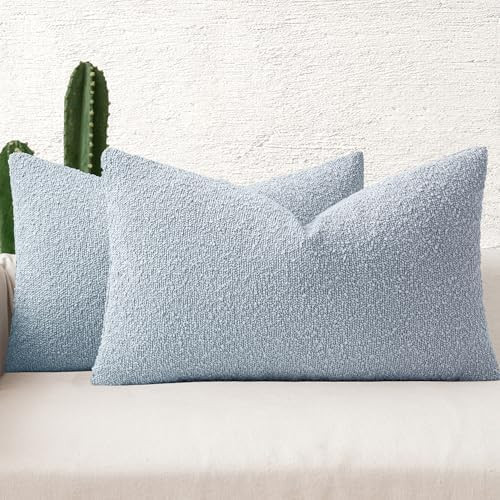 MIULEE 12x20 Inch Decorative Lumbar Throw Pillows for Bed Set of 2 Textured Boucle Neutral Winter... | Amazon (US)