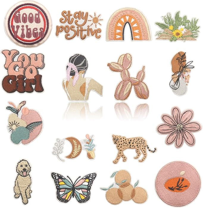 16PCS Pink Boho Iron on Patches, Cute Girl Bohemian Rainbow Sunshine Embroidered Iron on Patches ... | Amazon (US)