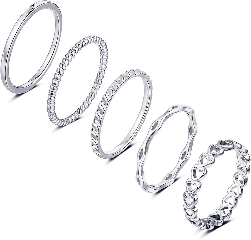 Honsny 14K Gold Rings Stacking Rings for Women Stackable Silver Rings for Teen Girls Thin Simple ... | Amazon (US)