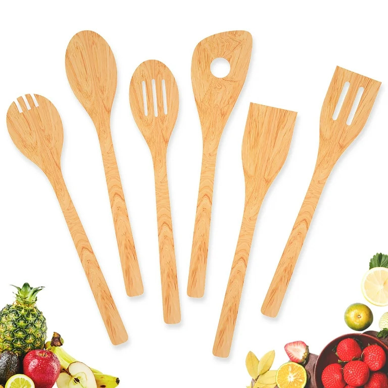 ZLELOUY Bamboo Kitchen Cooking Utensils Set- 6 pcs Wooden Spoons & Spatula | Walmart (US)