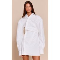 White Asymmetric Button Down Long Sleeve Shirt Dress | PrettyLittleThing US