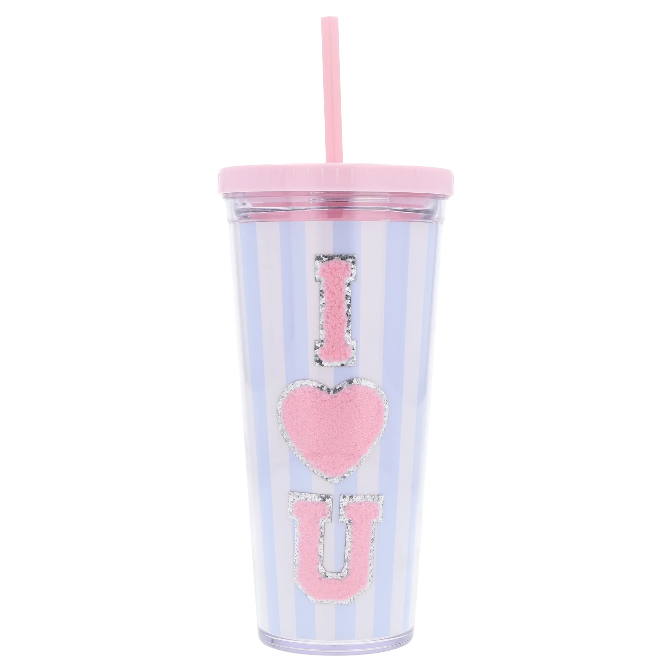 I Heart U Patch Tumbler with Straw, Pink, 24 oz, Mother's Day by Way To Celebrate | Walmart (US)
