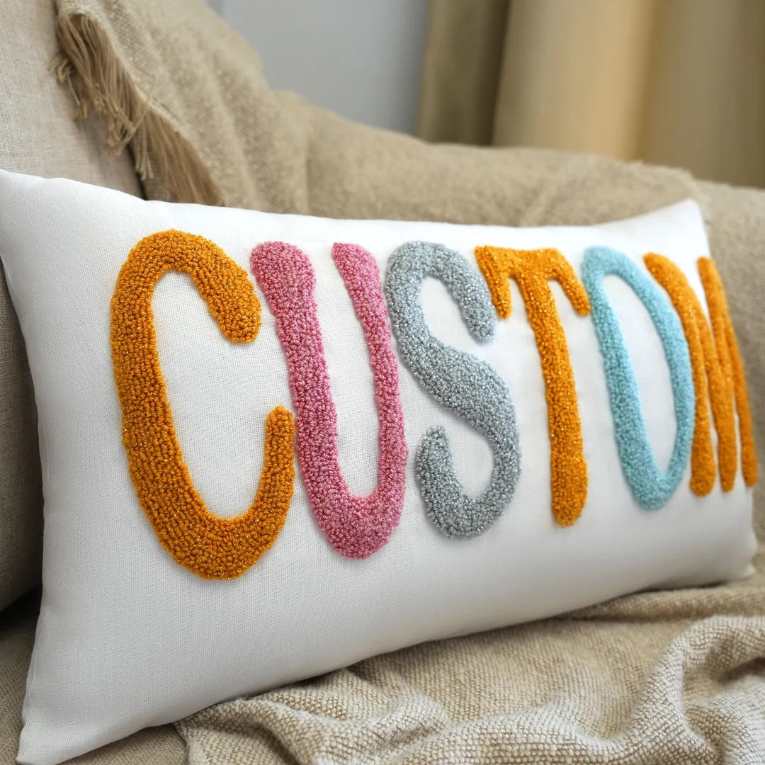 Custom Hand Embroidery Pillow, Personalized Punch Needle Pillow, Bedroom Decor, First Birthday Gi... | Etsy (US)