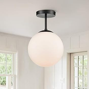 Mid Century Modern Contemporary Semi Flush Mount Ceiling Light Fixture Matte Black Frosted Glass Sha | Amazon (US)