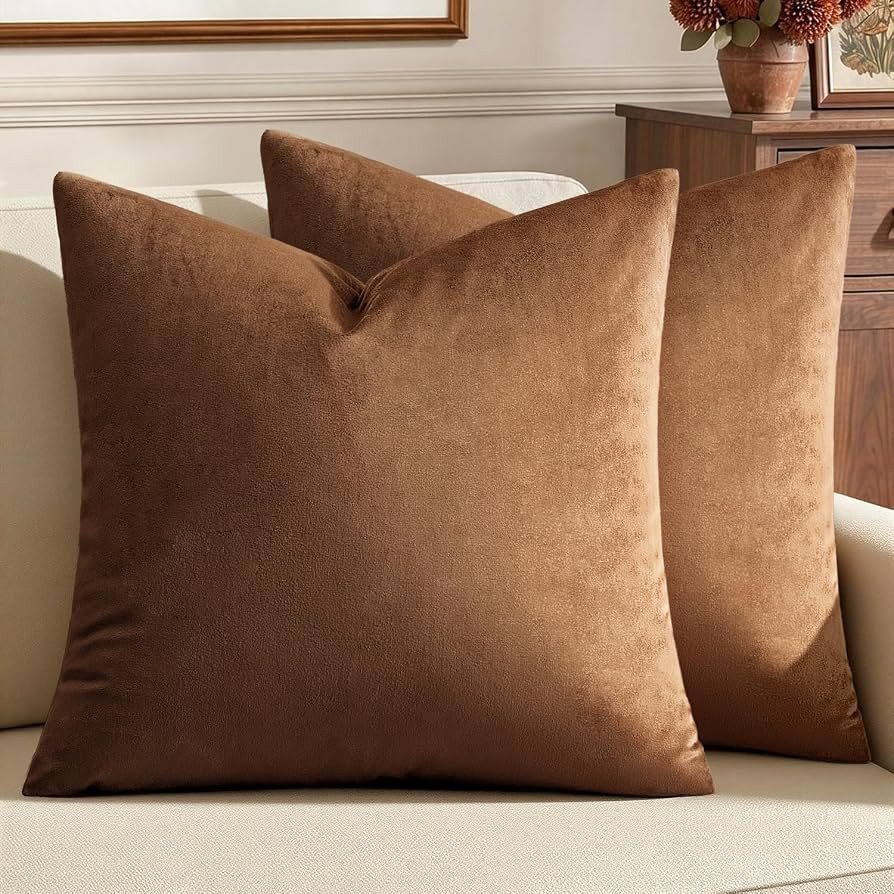 MIULEE Velvet Throw Pillow Covers 18x18 Inch Pack of 2 Chocolate     Soft Solid Decorative Pillow... | Amazon (US)