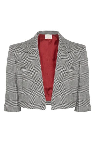 Sara Battaglia - Cropped Prince Of Wales Checked Wool-blend Blazer - Gray | NET-A-PORTER (US)