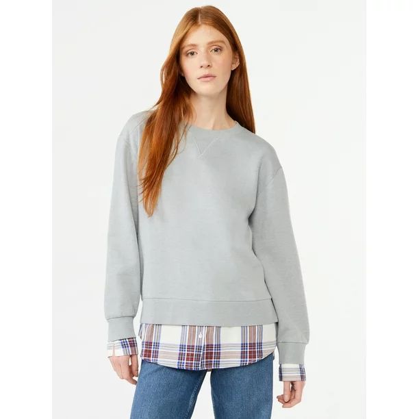 Free Assembly Women's Crewneck Sweatshirt Mixy Top with Long Sleeves - Walmart.com | Walmart (US)