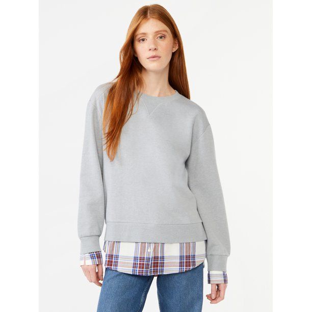 Free Assembly Women's Crewneck Sweatshirt Mixy Top with Long Sleeves | Walmart (US)