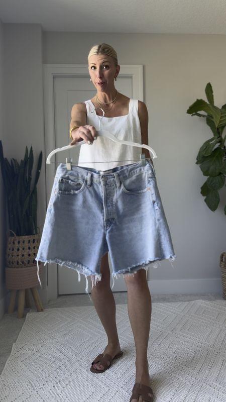 AGOLDE Look for less denim shorts that are identical + same mid-rise fit + wash and are under 

I’m wearing a size 28 regular for a relaxed it! Go up one size if you want them to be loose 

#LTKOver40 #LTKVideo #LTKFindsUnder100