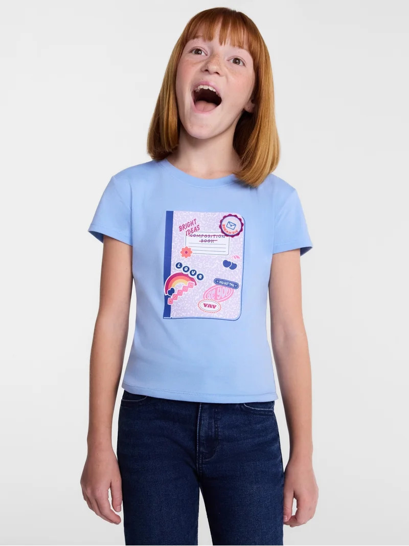 Wonder Nation Girls Embellished Graphic Tee with Short Sleeves, Sizes 4-18 & Plus | Walmart (US)