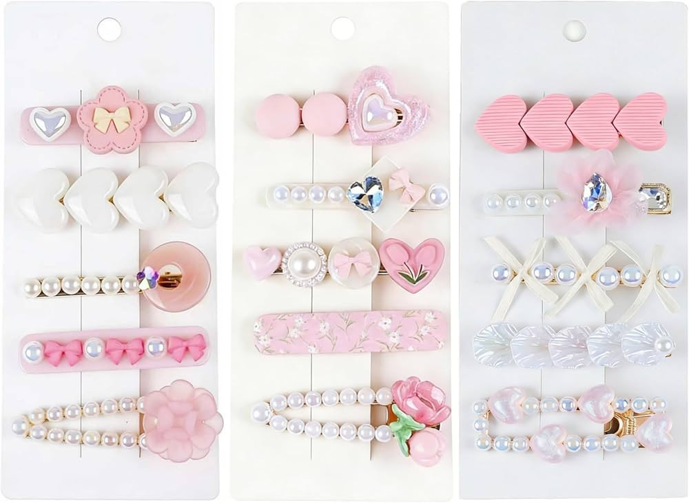 15PCS Pink Floral Pearl Hair Clips Set for Women Girls - 2.36 Inch Alligator Barrettes with Heart... | Amazon (US)