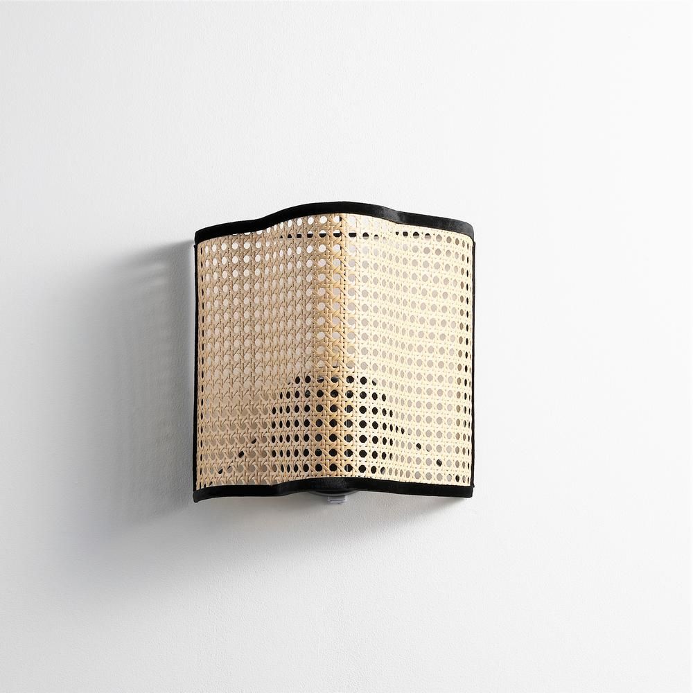 Vidalite Mid Century Bohemian 1-Light Beige Tan Wall Sconce with PVC Rattan and Velvet Shade | The Home Depot