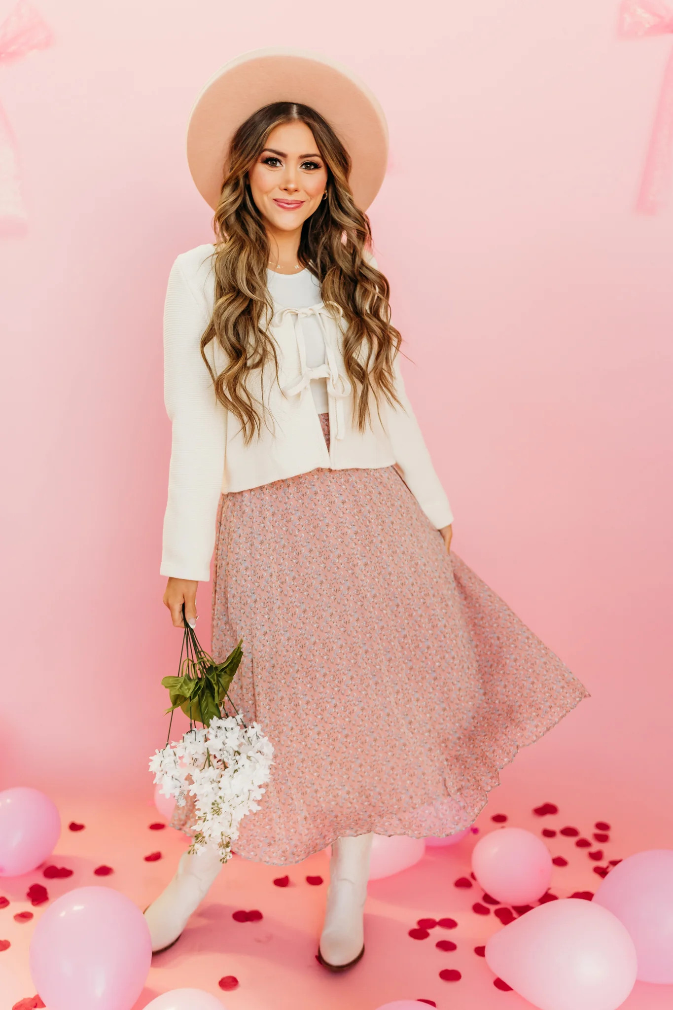 THE SUNNY FLORAL MIDI SKIRT IN MAUVE | Pink Desert