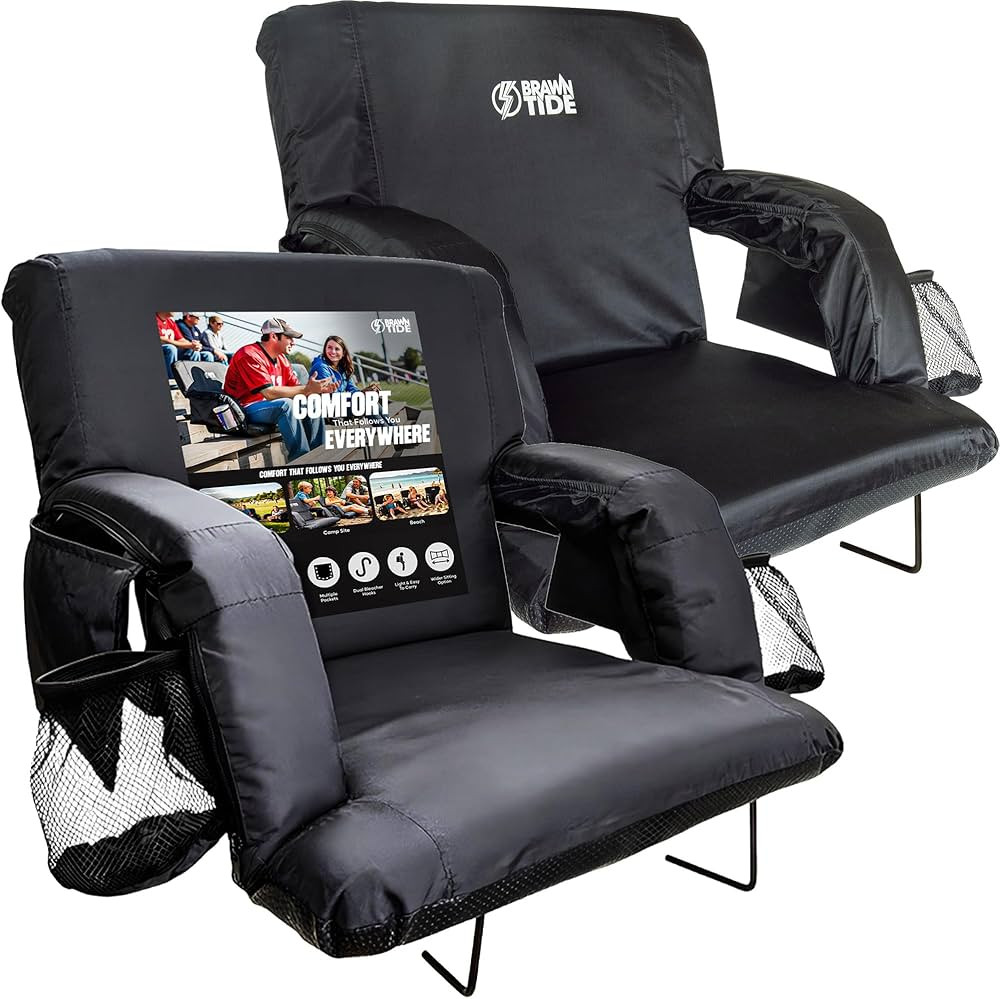 BRAWNTIDE Stadium Seat with Back Support - Comfy Cushion, Thick Padding, 2 Steel Bleacher Hooks, ... | Amazon (US)