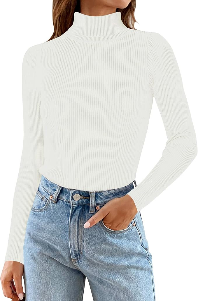 ZESICA Women's 2024 Turtleneck Long Sleeve Shirts Fall Basic Tops Slim Fitted Ribbed Knit Sweater | Amazon (US)