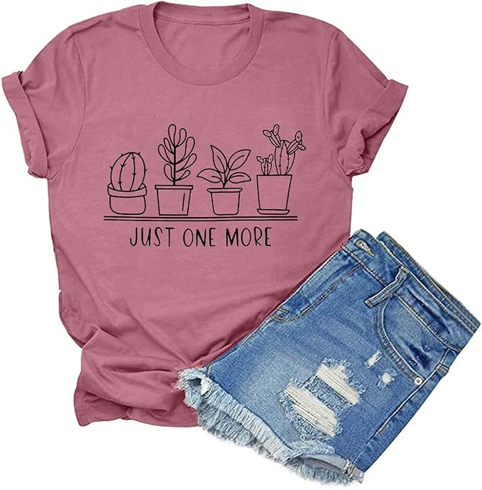 Amazon.com: Plant Shirts Women Just One More Plant T-Shirt Funny Gardening Graphic Tee Causal Sho... | Amazon (US)
